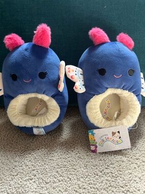 Squishmallows Moth or Butterfly Blue Plush Slippers with Pink Ears